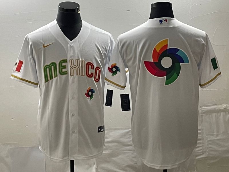 Men 2023 World Cub Mexico Blank White gold Nike MLB Jersey11